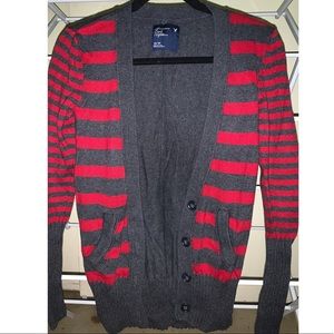 red & grey American Eagle cardigan
